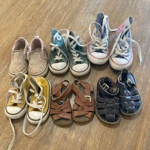 Lot of 6 toddler girl shoes. Saltwater sandals, converse, vans